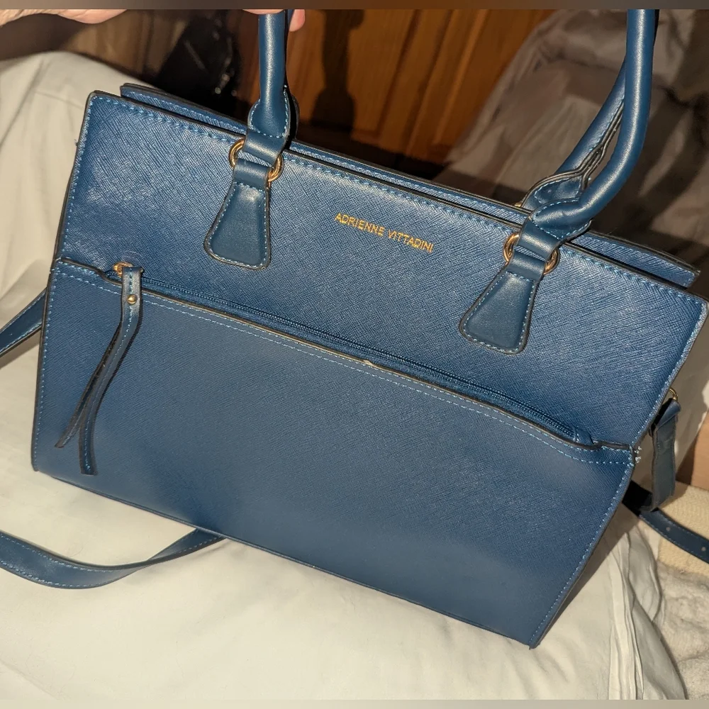 Adrienne Vittadini Faux Leather Navy Crossbody Bag Bag.